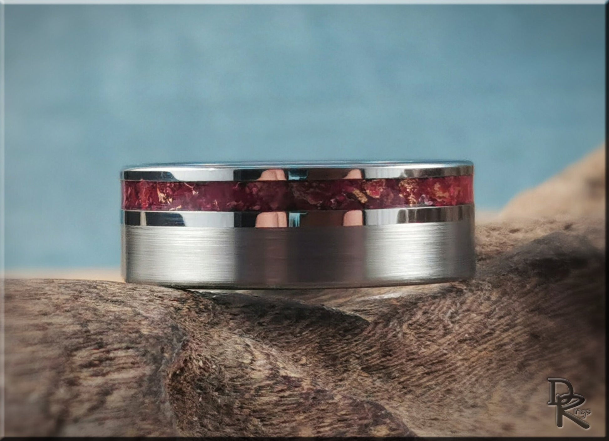 Tungsten Carbide Ring w/offset TruStone inlay - 8mm metal ring