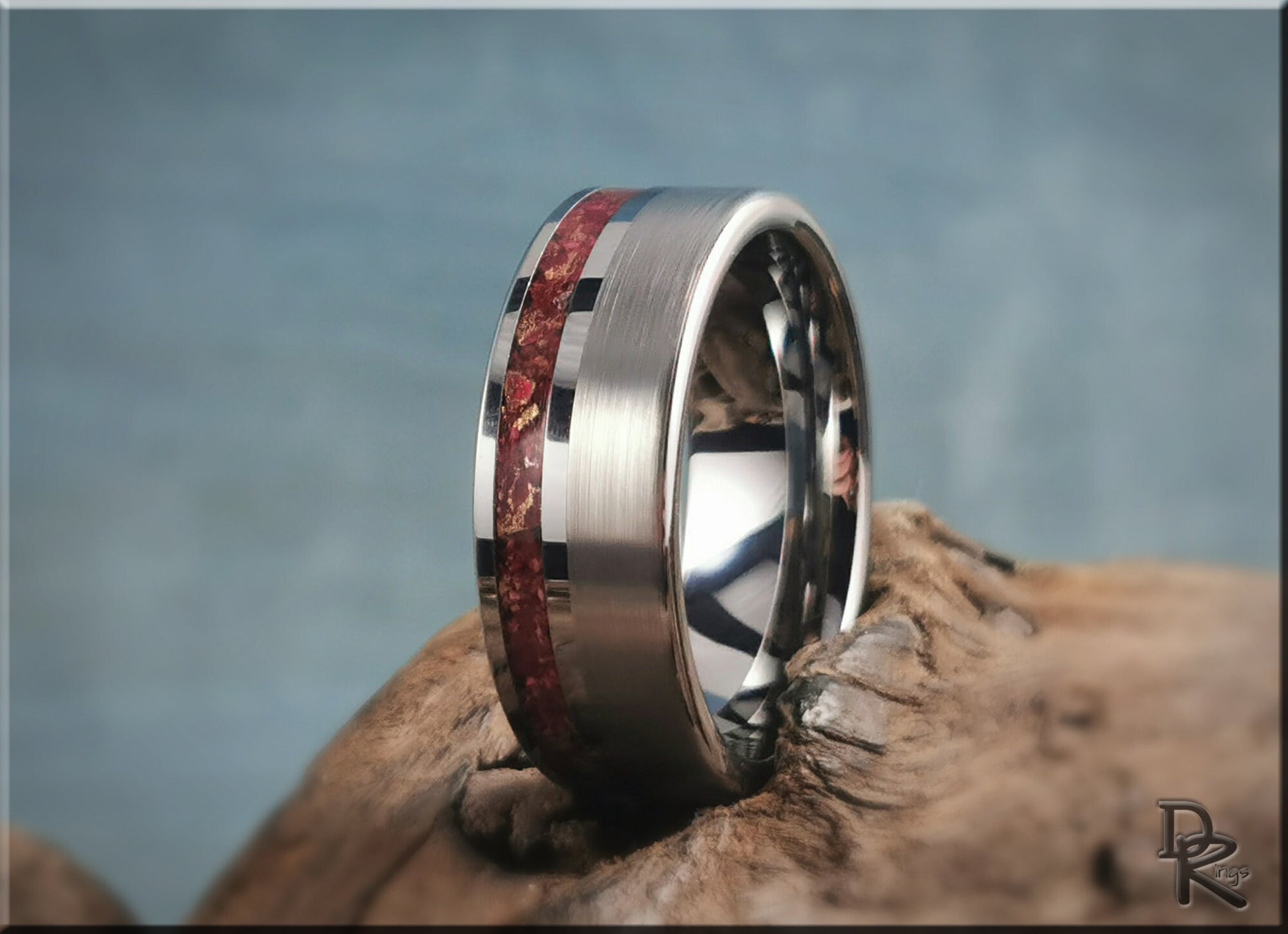 Tungsten Carbide Ring w/offset TruStone inlay - 8mm metal ring