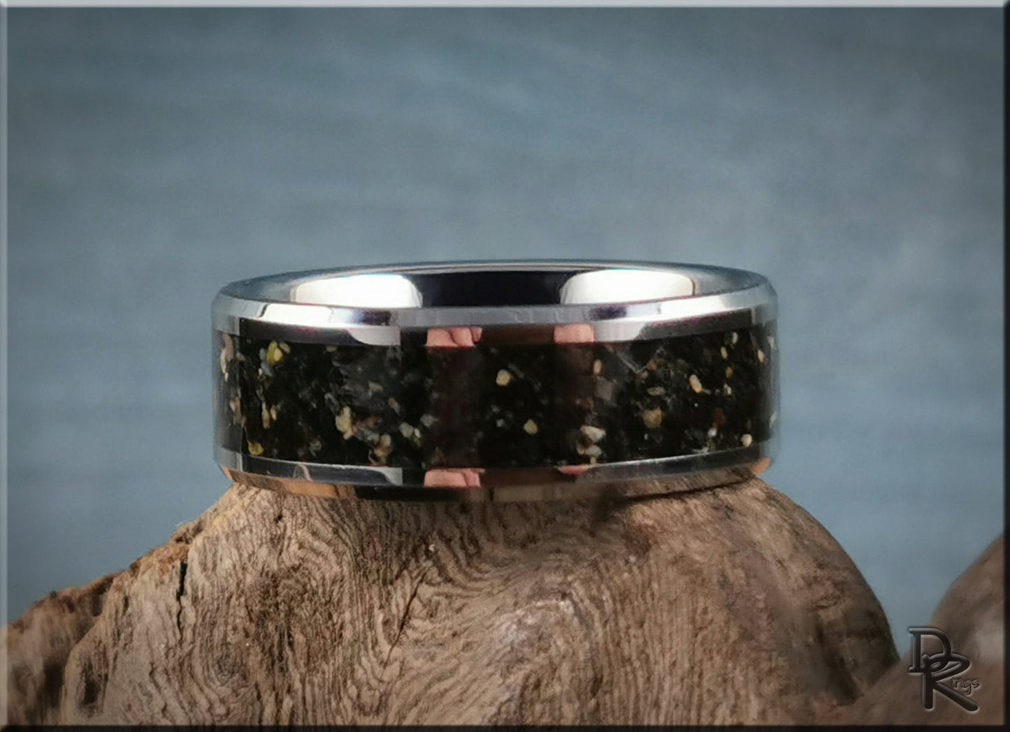 Tungsten Carbide Channel Ring w/Fuertaventura Volcanic Sand inlay - metal ring