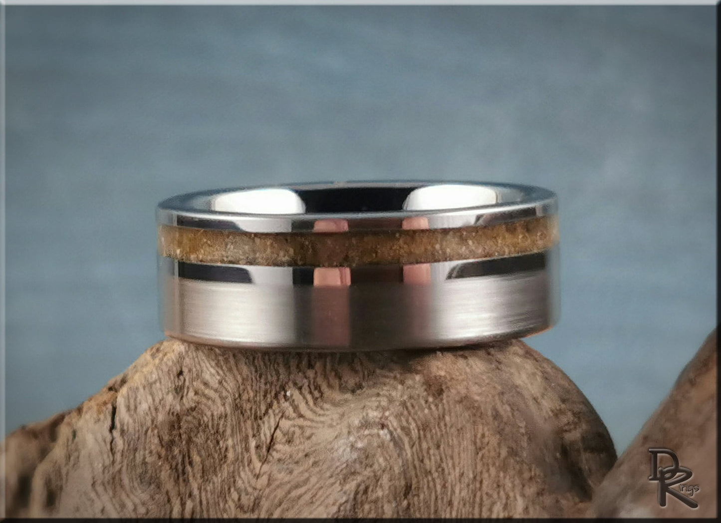 Tungsten Carbide Channel Ring w/offset Great Sand Sea Sand inlay - metal ring