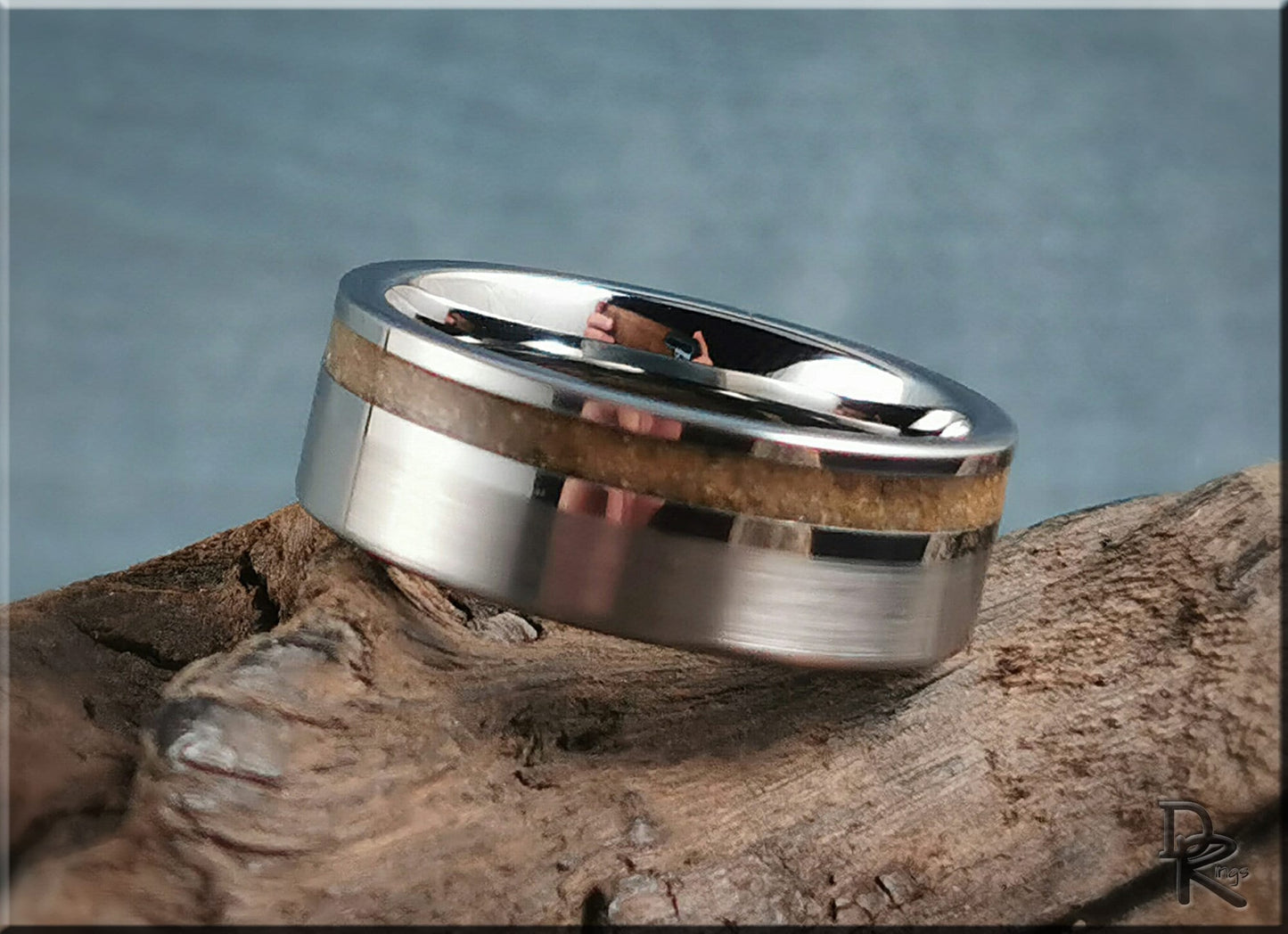 Tungsten Carbide Channel Ring w/offset Great Sand Sea Sand inlay - metal ring