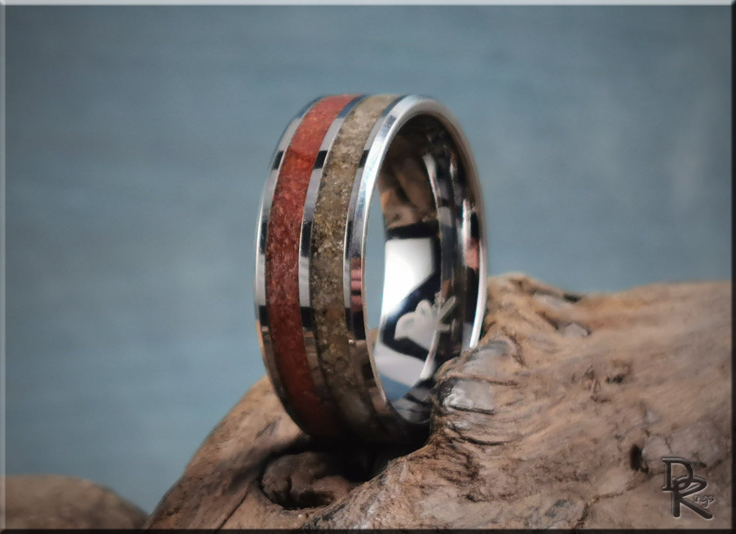 Tungsten Carbide 8mm Dual-Channel Ring with Exotic Fort Kochi and Gilf Kebir Sand inlays - metal ring