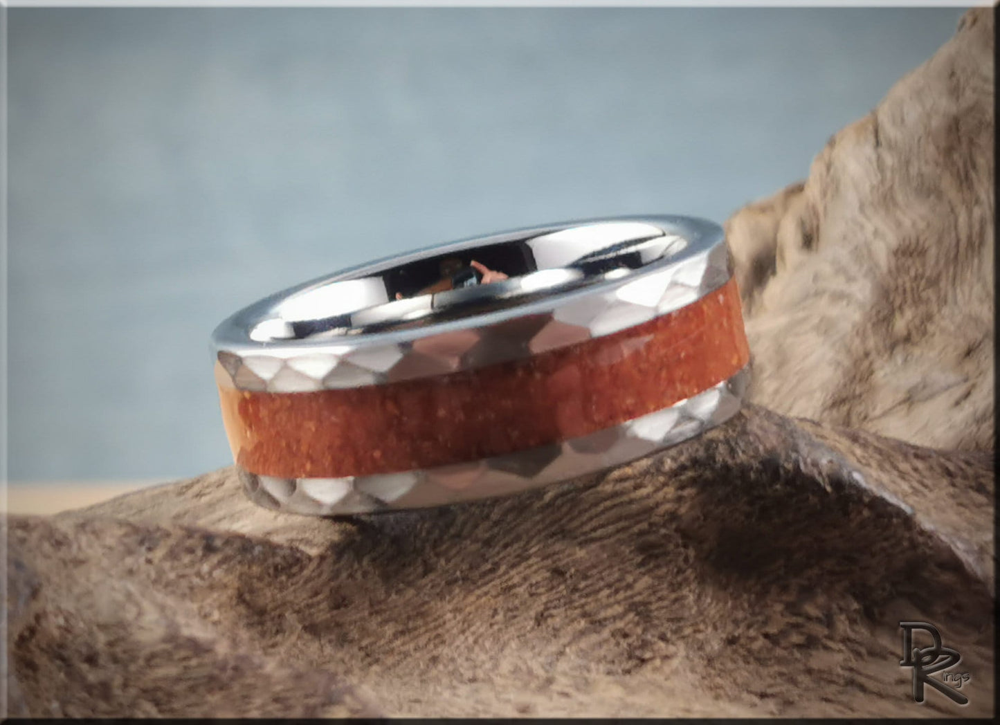 Hammered Tungsten Carbide Ring with exotic Gilf Kebir Sand inlay - metal ring