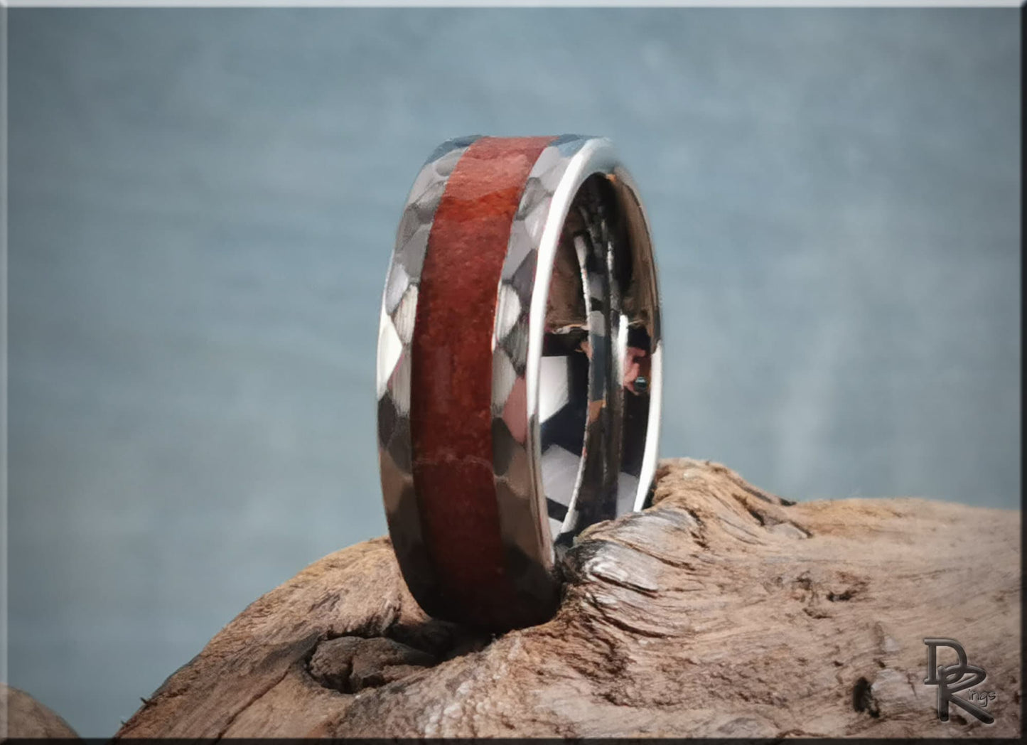 Hammered Tungsten Carbide Ring with exotic Gilf Kebir Sand inlay - metal ring