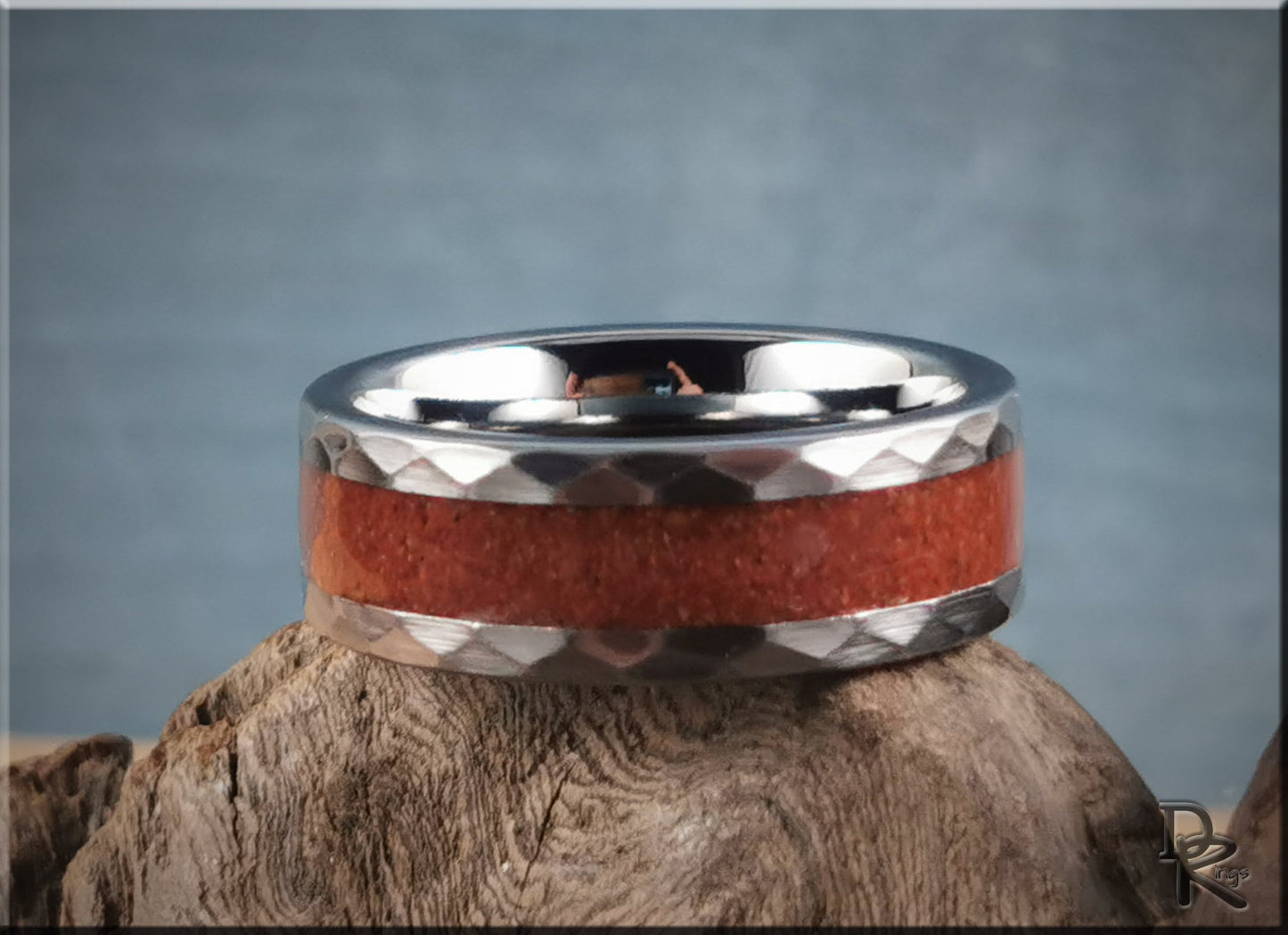 Hammered Tungsten Carbide Ring with exotic Gilf Kebir Sand inlay - metal ring