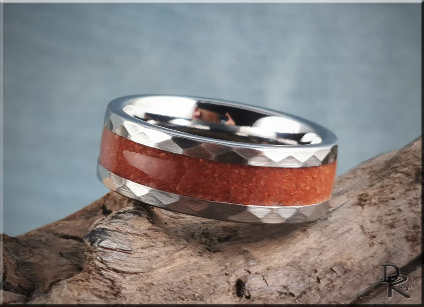 Hammered Tungsten Carbide Ring with exotic Gilf Kebir Sand inlay - metal ring