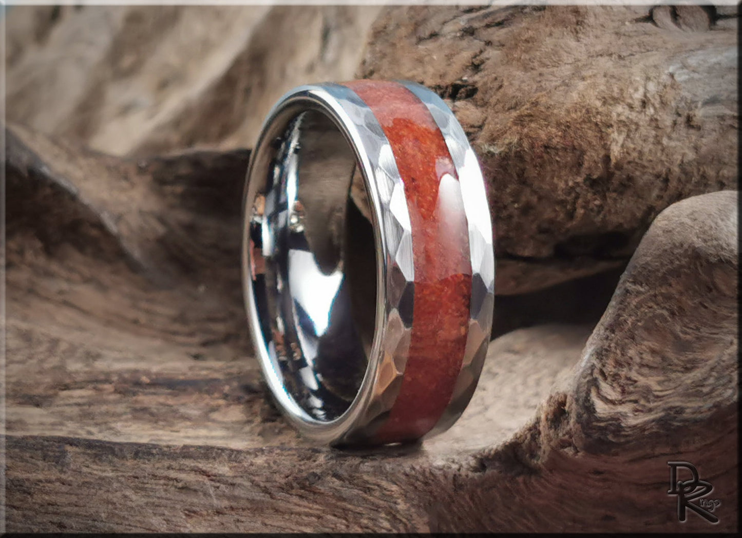 Hammered Tungsten Carbide Ring with exotic Gilf Kebir Sand inlay - metal ring