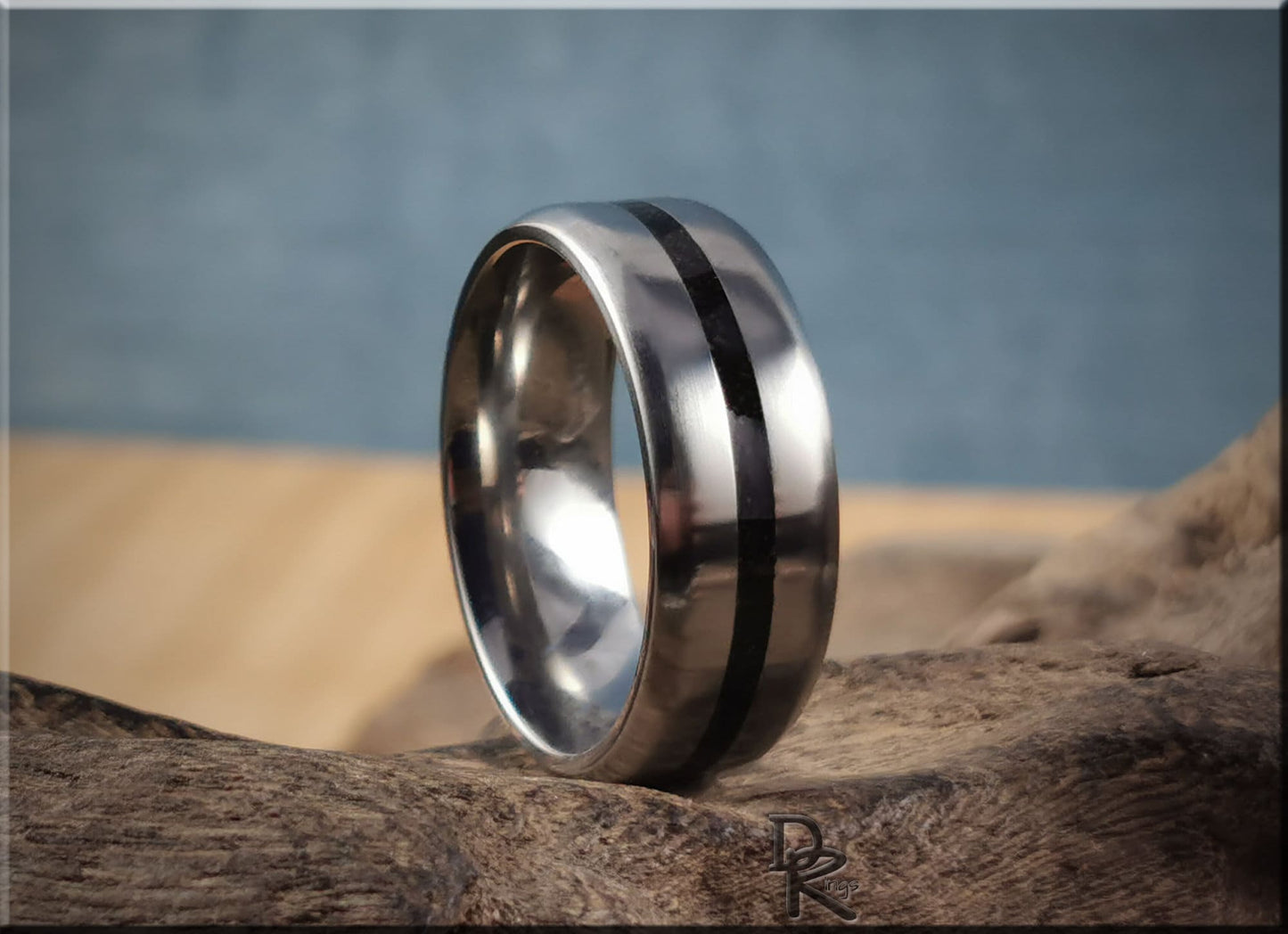 Titanium 8mm Channel Ring w/Krakatoa Volcanic Sand inlay - metal ring