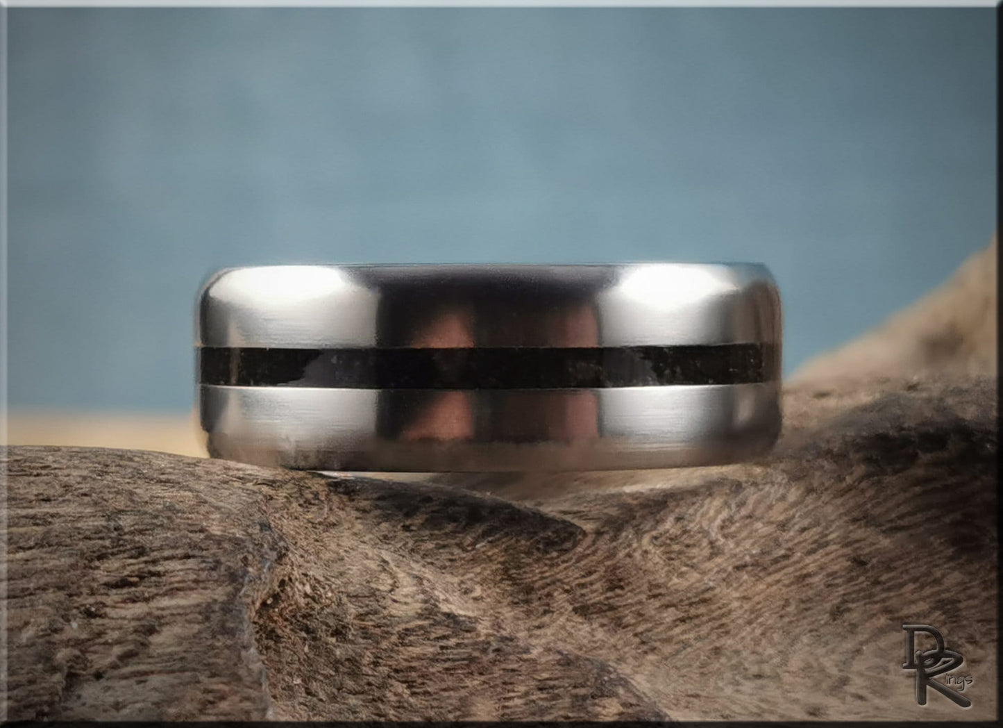 Titanium 8mm Channel Ring w/Krakatoa Volcanic Sand inlay - metal ring