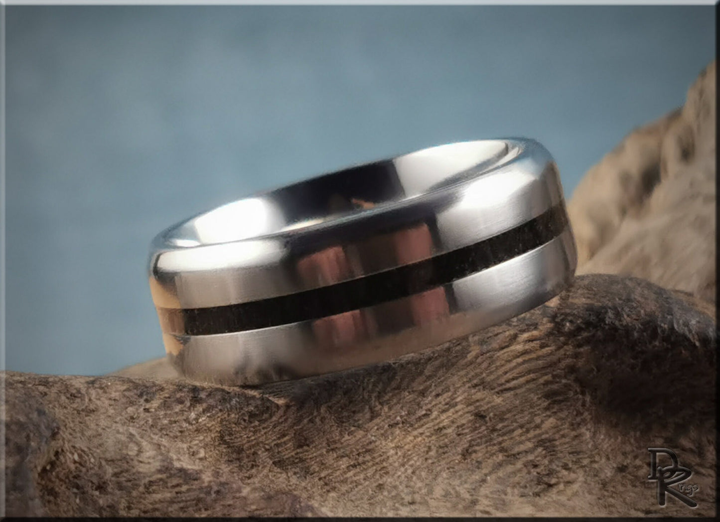 Titanium 8mm Channel Ring w/Krakatoa Volcanic Sand inlay - metal ring