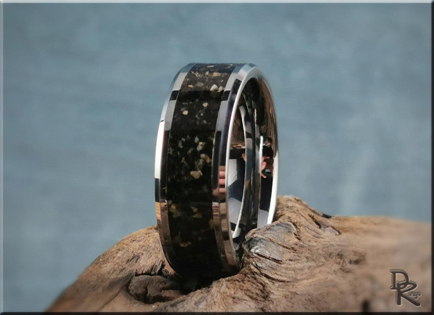 Tungsten Carbide Channel Ring w/Fuertaventura Volcanic Sand inlay - metal ring