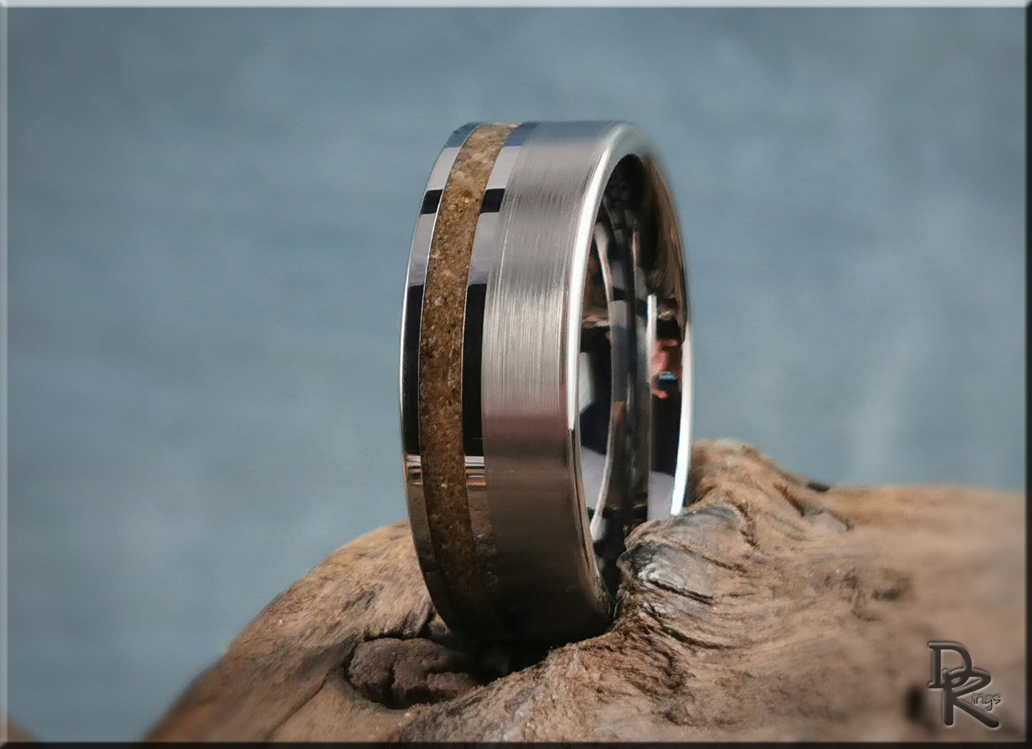 Tungsten Carbide Channel Ring w/offset Great Sand Sea Sand inlay - metal ring