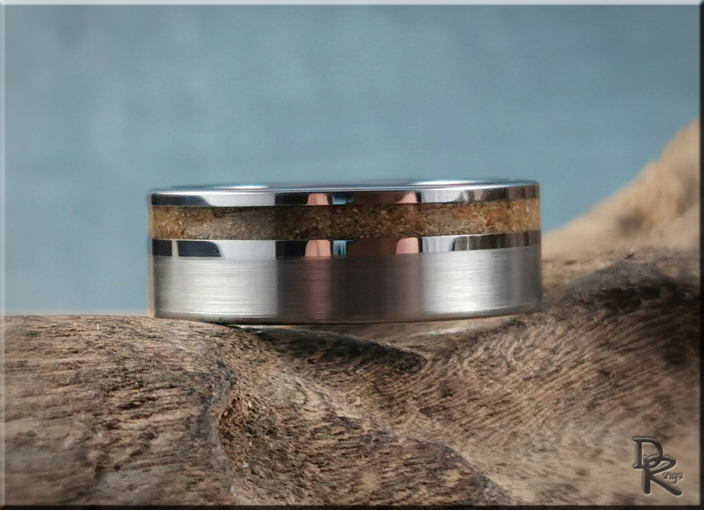Tungsten Carbide Channel Ring w/offset Great Sand Sea Sand inlay - metal ring