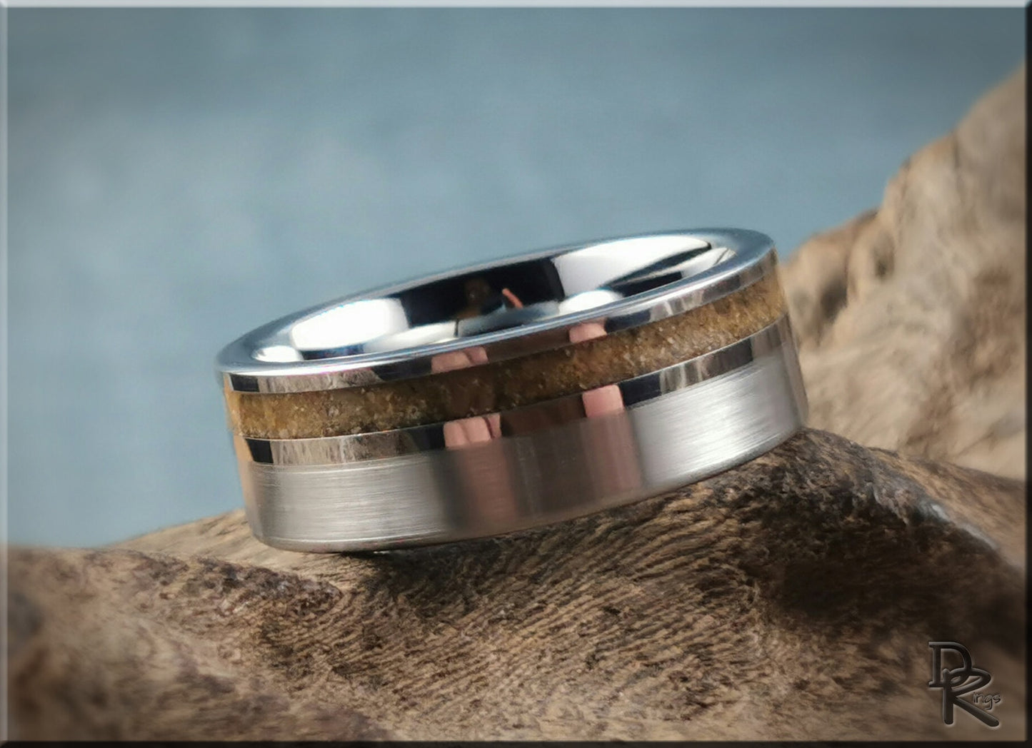 Tungsten Carbide Channel Ring w/offset Great Sand Sea Sand inlay - metal ring