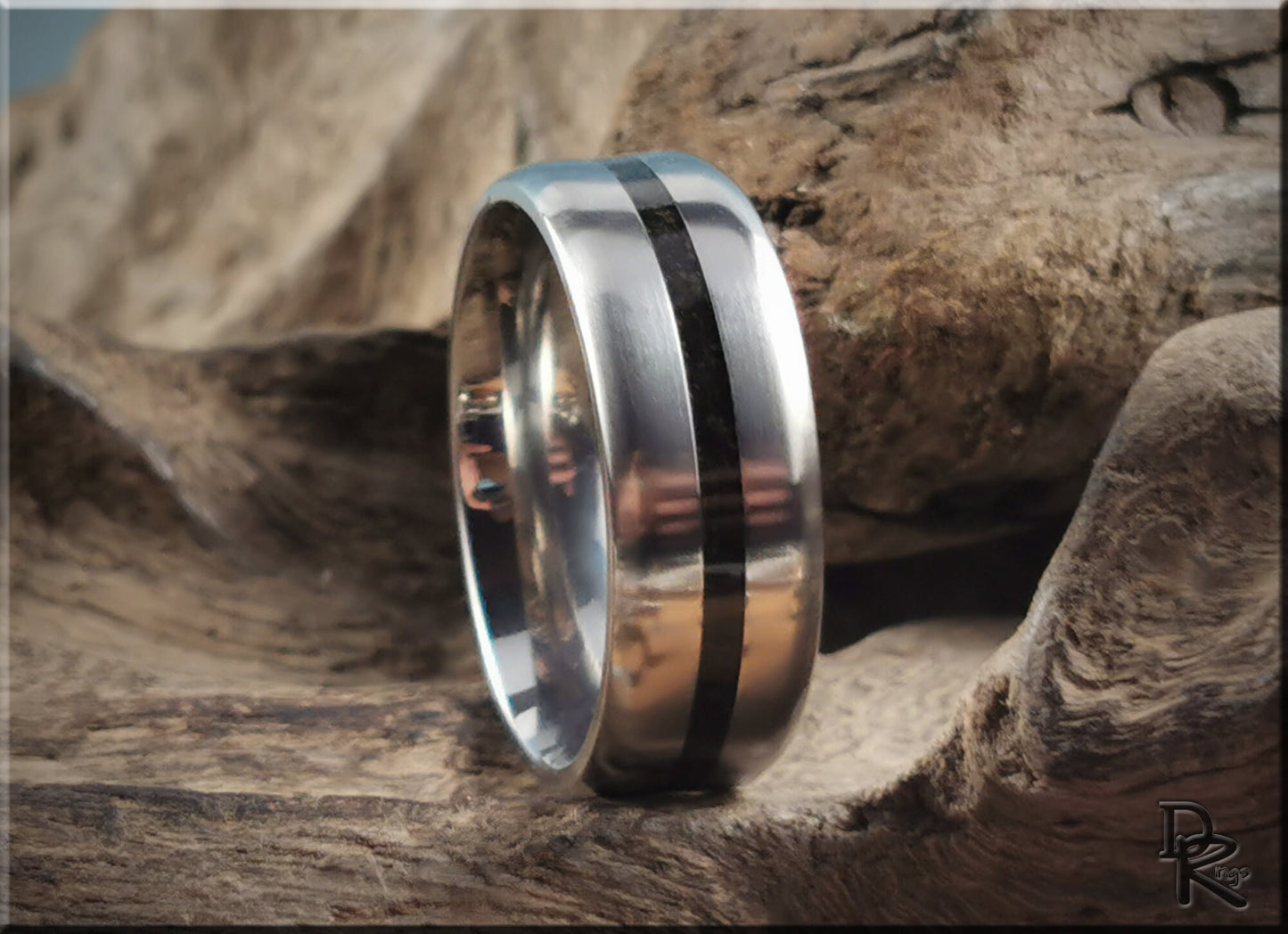 Titanium 8mm Channel Ring w/Krakatoa Volcanic Sand inlay - metal ring