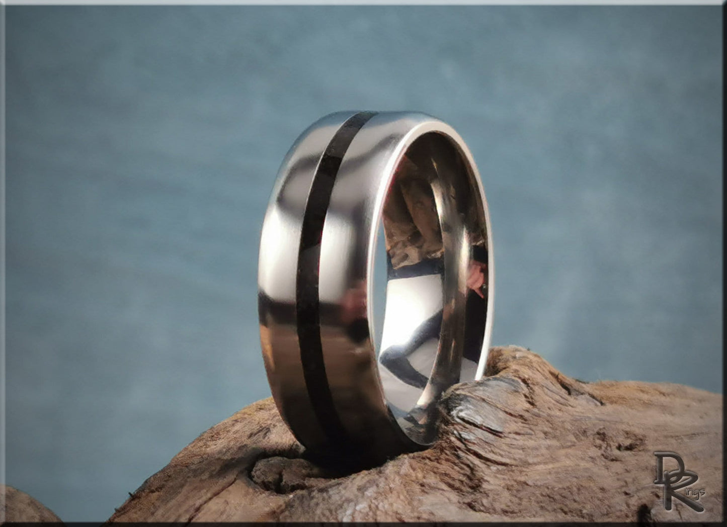 Titanium 8mm Channel Ring w/Krakatoa Volcanic Sand inlay - metal ring