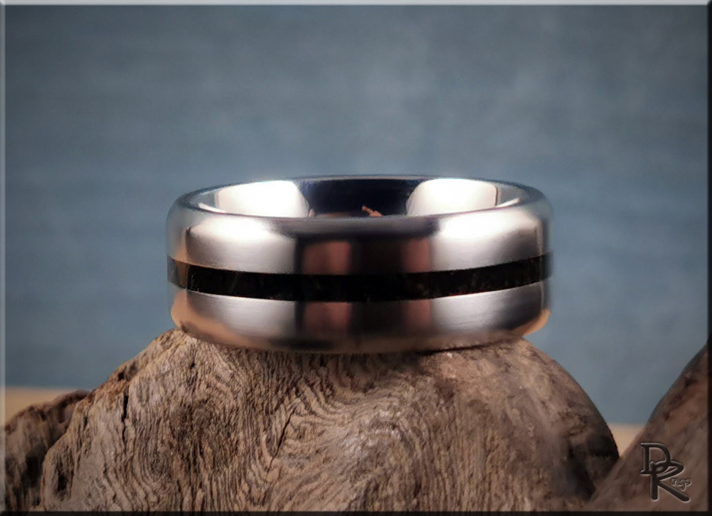 Titanium 8mm Channel Ring w/Krakatoa Volcanic Sand inlay - metal ring