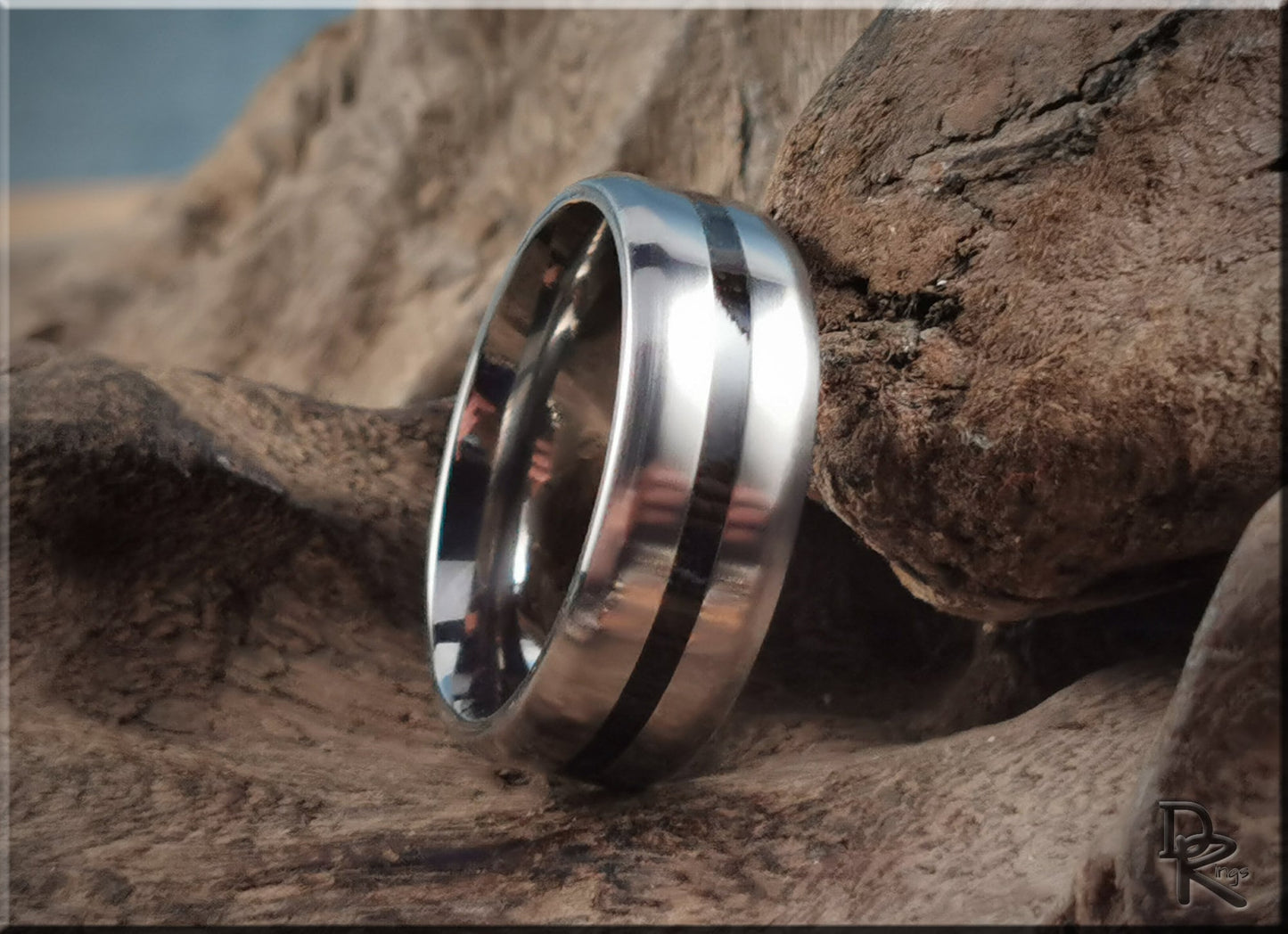 Titanium 8mm Channel Ring w/Krakatoa Volcanic Sand inlay - metal ring