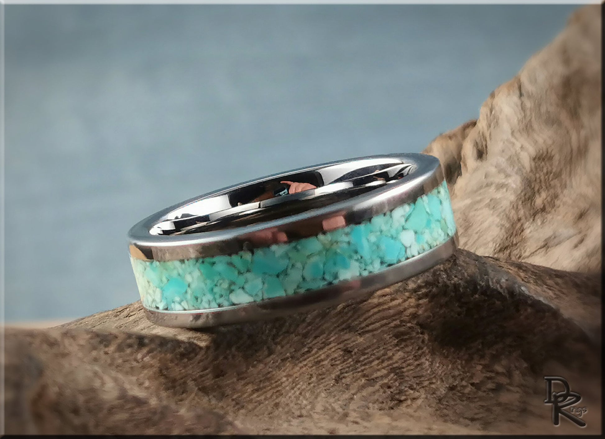 Super Titanium Channel Ring w/Fox Turquoise inlay - metal ring