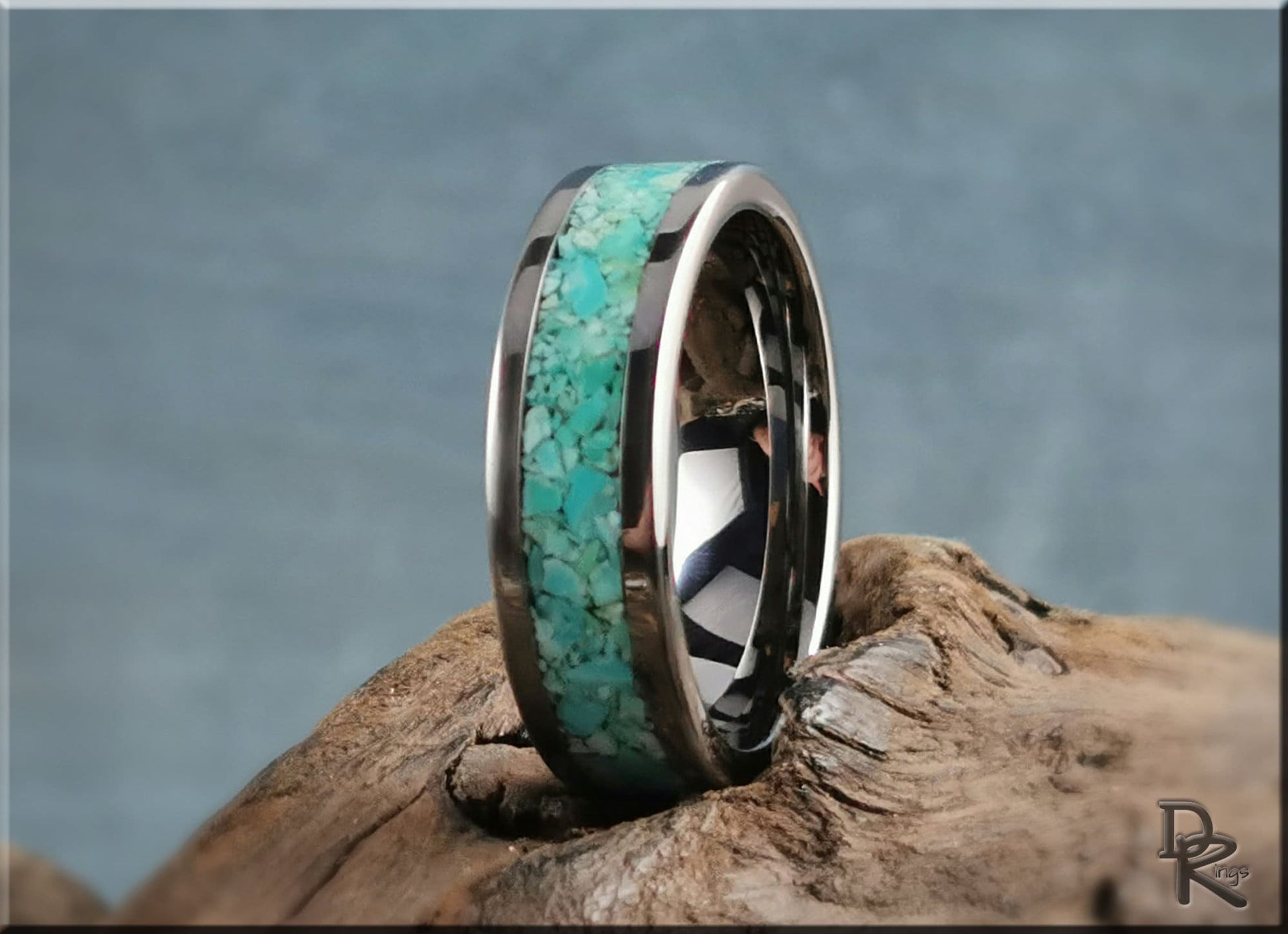 Super Titanium Channel Ring w/Fox Turquoise inlay - metal ring