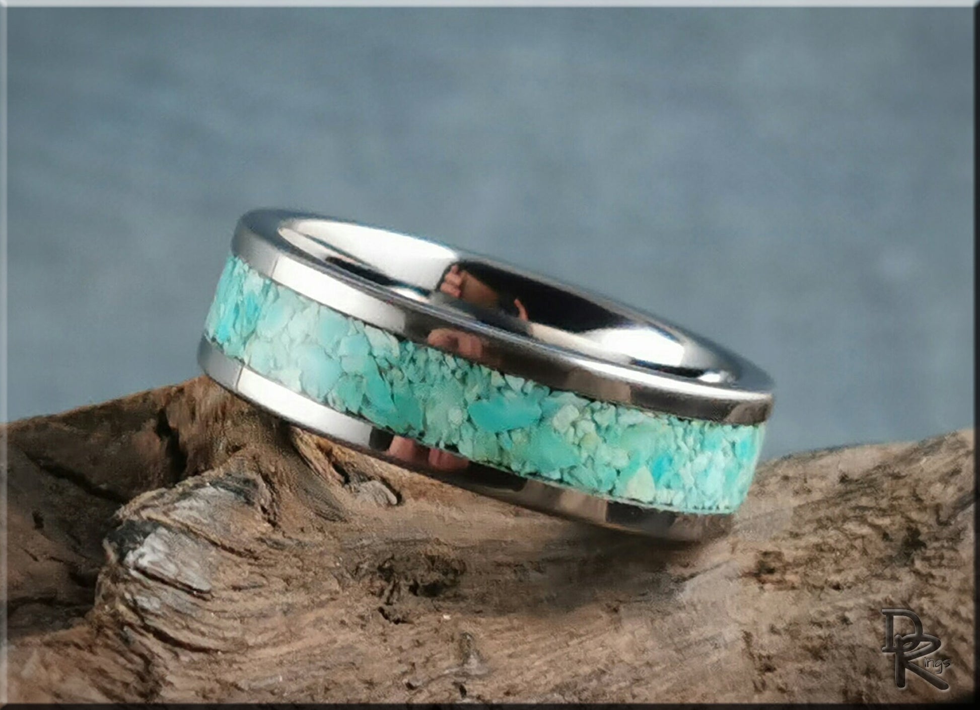 Super Titanium Channel Ring w/Fox Turquoise inlay - metal ring