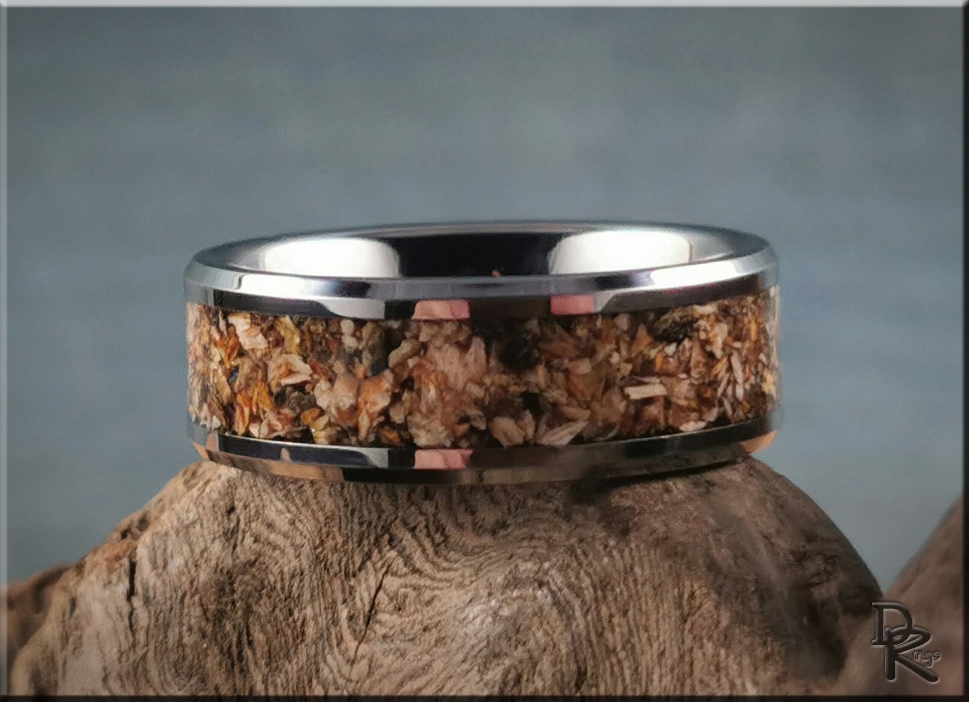 Tungsten Carbide Channel Ring w/Fossilised Megalodon Shark Tooth inlay - metal ring