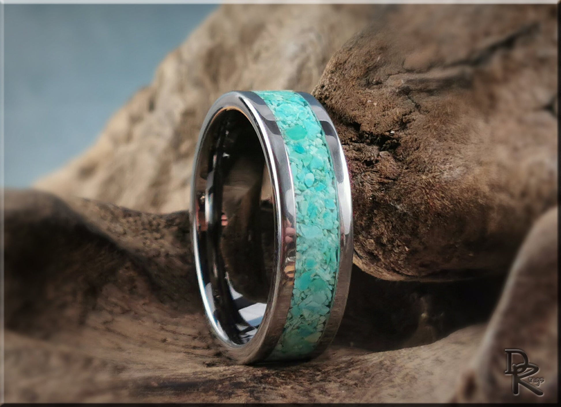 Super Titanium Channel Ring w/Fox Turquoise inlay - metal ring