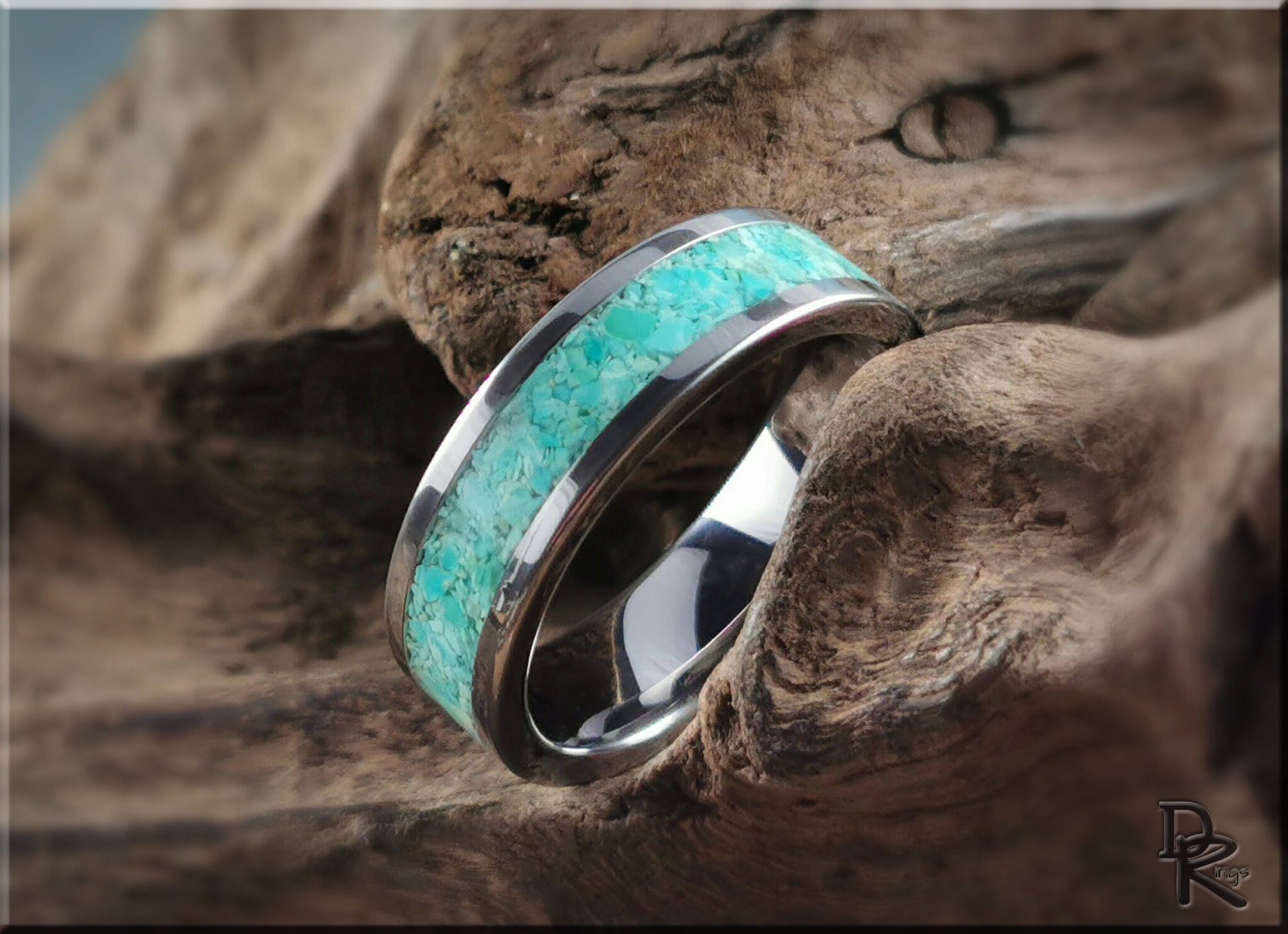 Super Titanium Channel Ring w/Fox Turquoise inlay - metal ring
