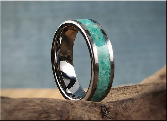 Super Titanium Channel Ring w/Fox Turquoise inlay - metal ring