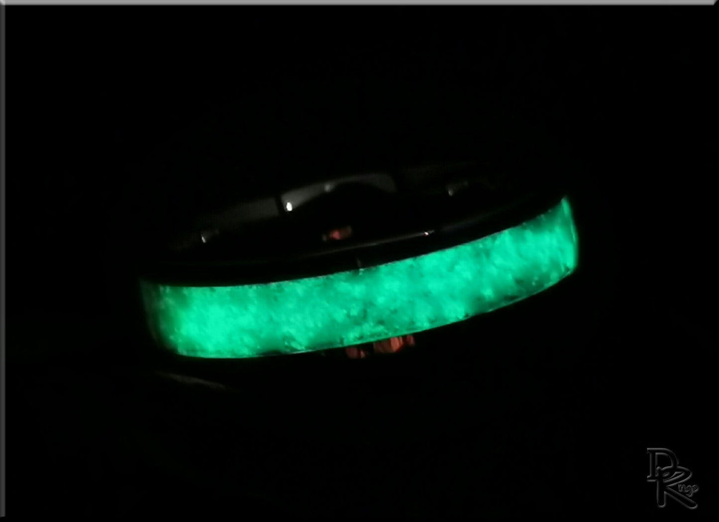 Tungsten Carbide Channel Ring w/Opal and Glow inlay - metal ring