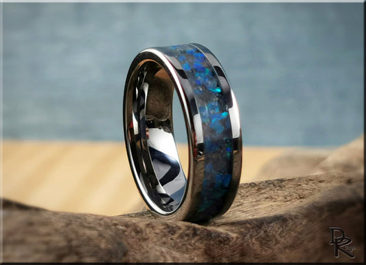 Tungsten Carbide Channel Ring w/Opal and Glow inlay - metal ring
