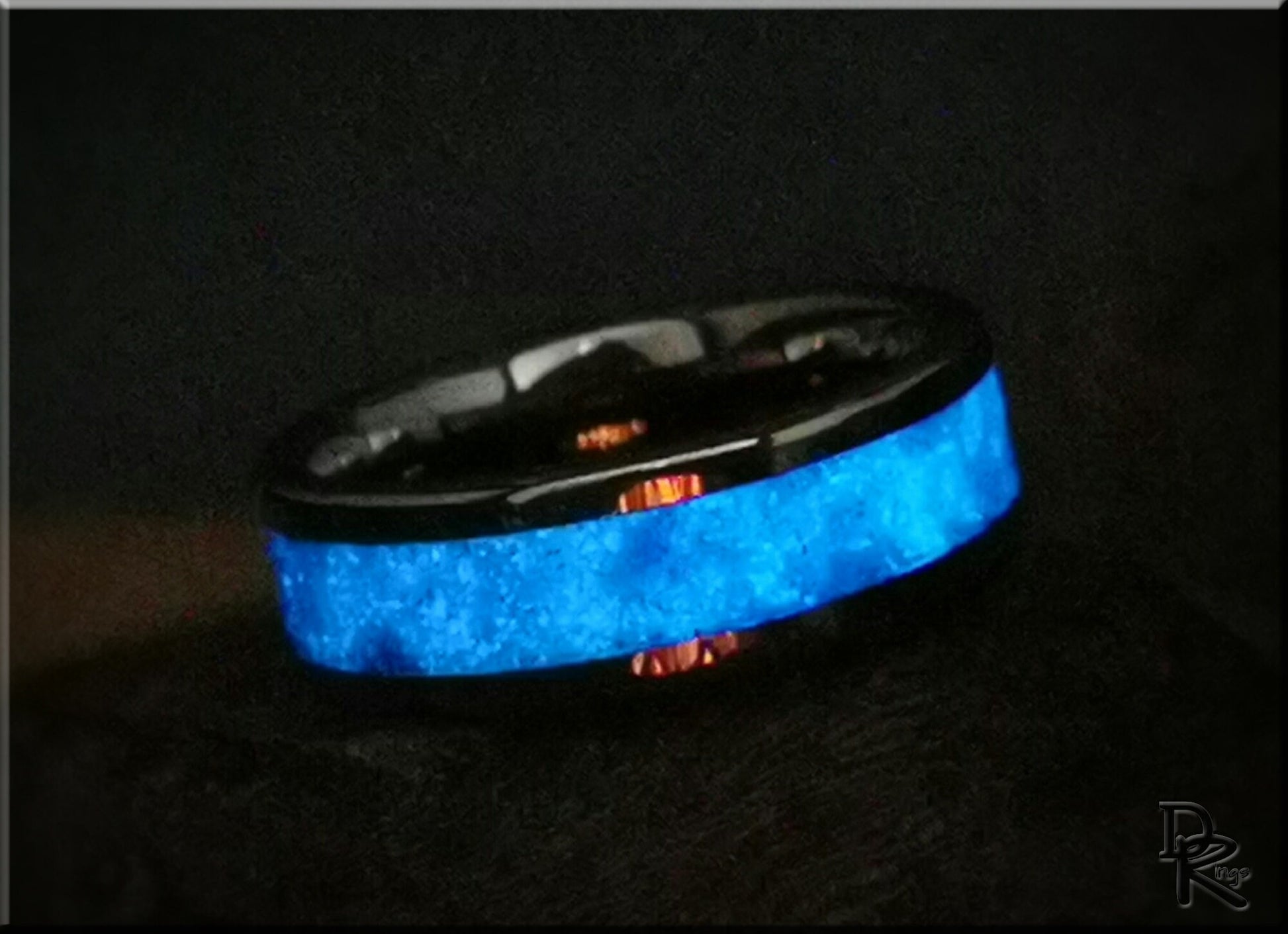 Tungsten Carbide Channel Ring w/Opal and Glow inlay - metal ring