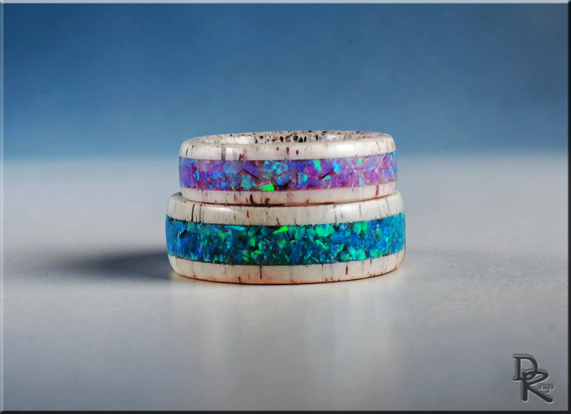 Deer Antler Ring Set with Opal inlays