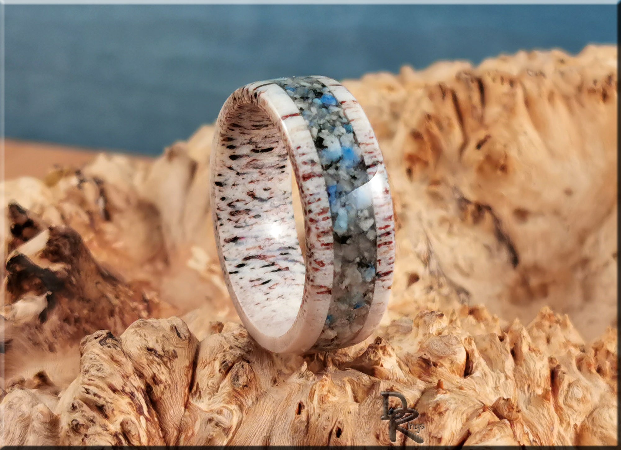 Deer Antler Ring with Blueberry Jasper inlay