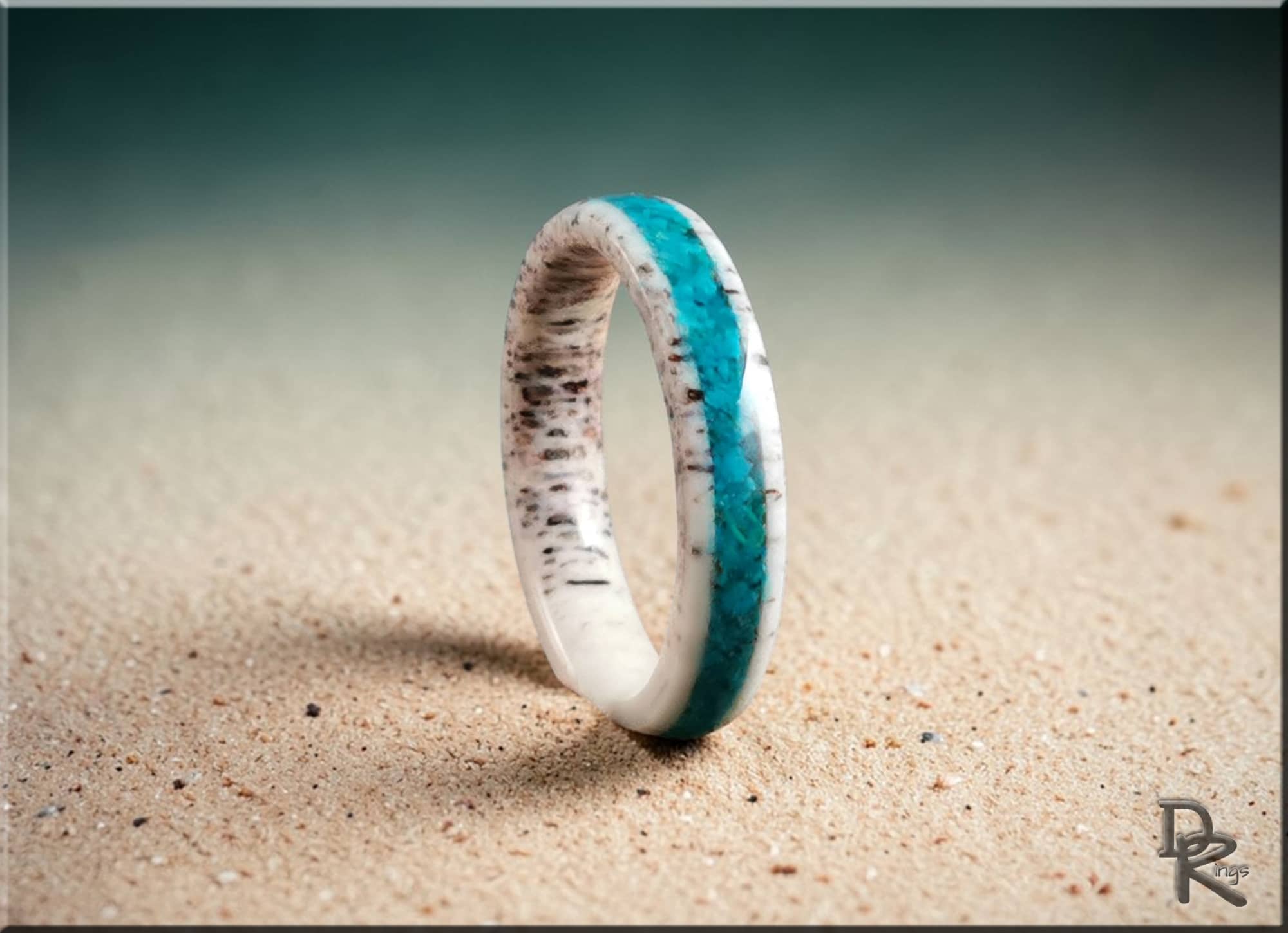 Deer Antler Ring with Chilean Blue Opal Inlay