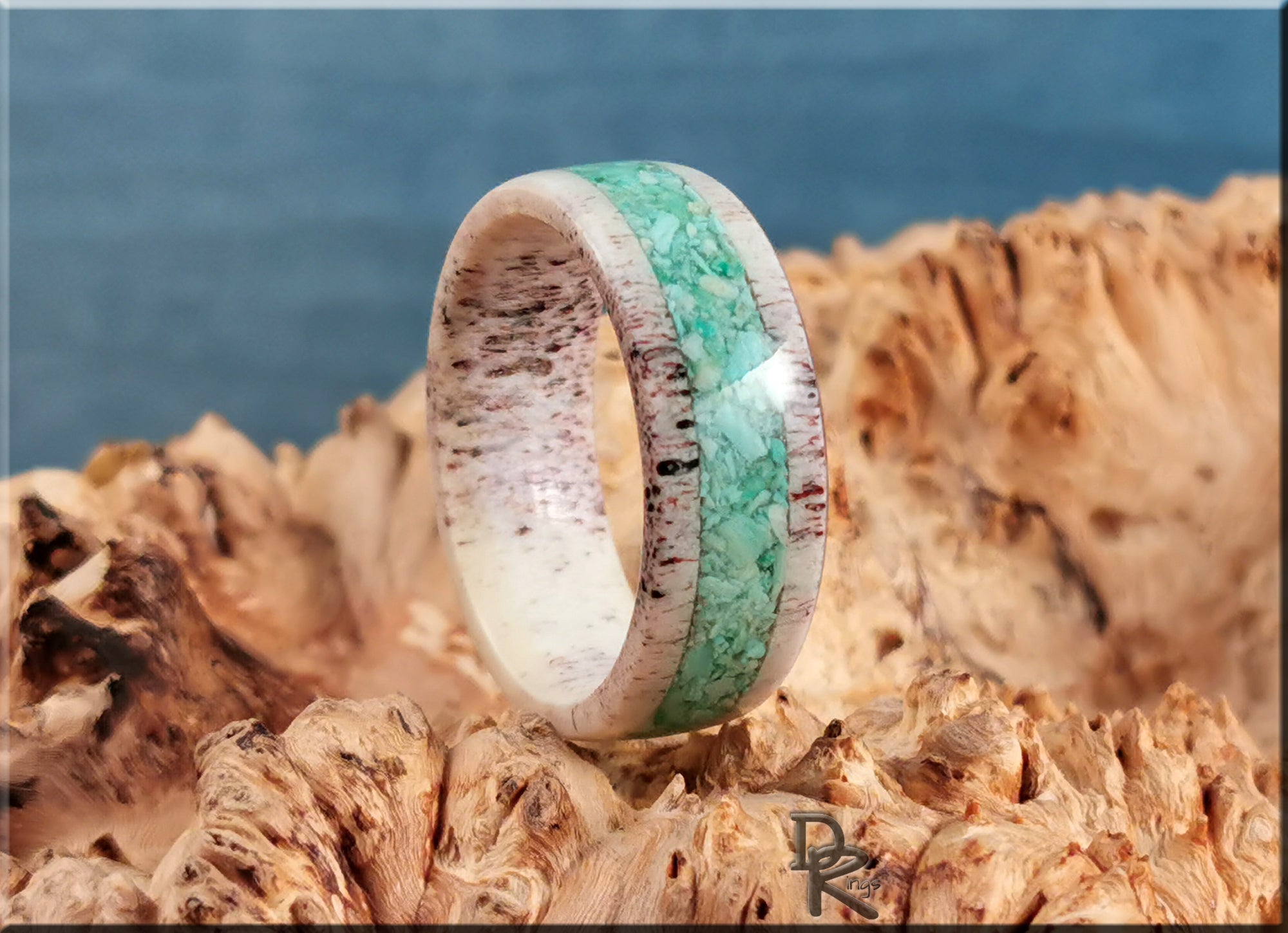 Deer Antler Ring with Peruvian Turquoise inlay
