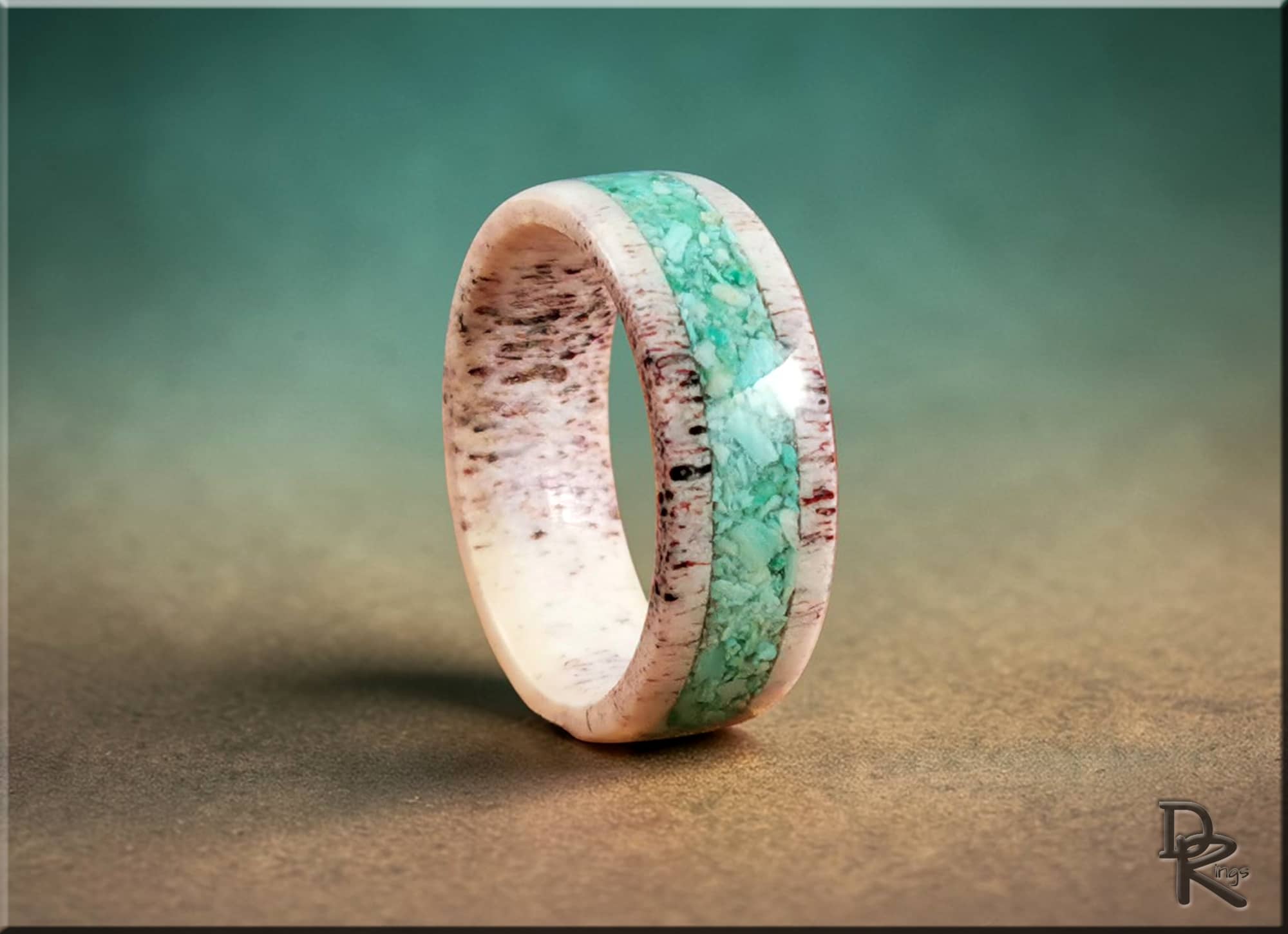 Deer Antler Ring with Peruvian Turquoise inlay