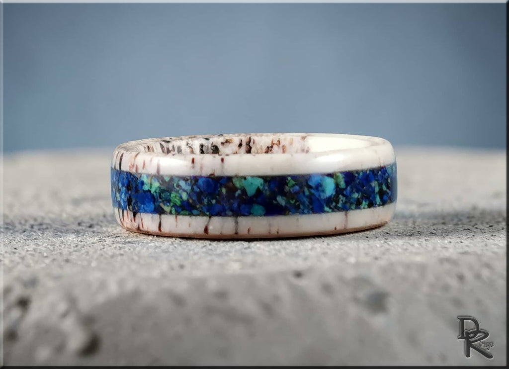 Deer Antler Ring with Shattuckite, Azurite and Malachite Inlay
