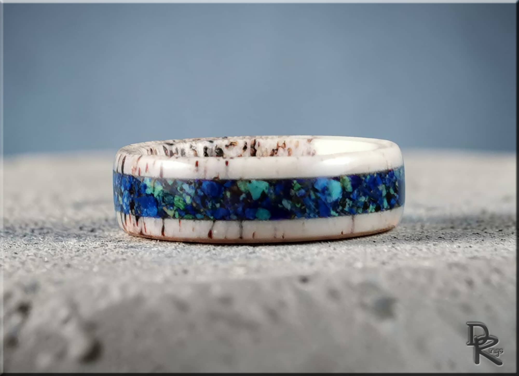 Deer Antler Ring with Shattuckite, Azurite and Malachite Inlay