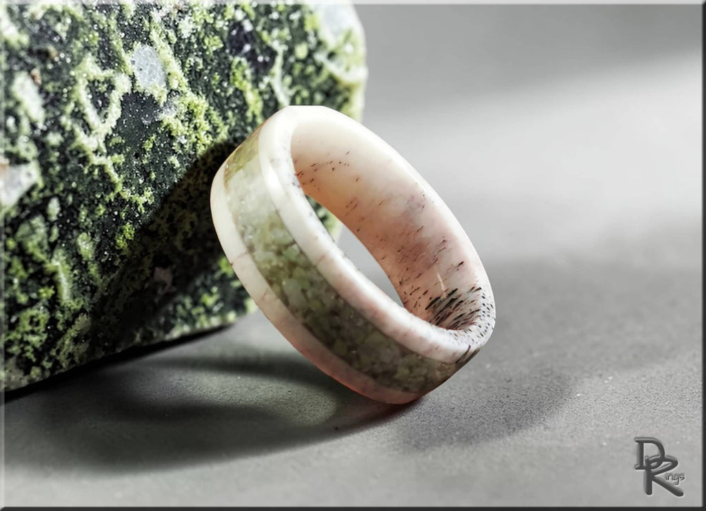 Deer Antler Ring with Irish Connemara Marble inlay