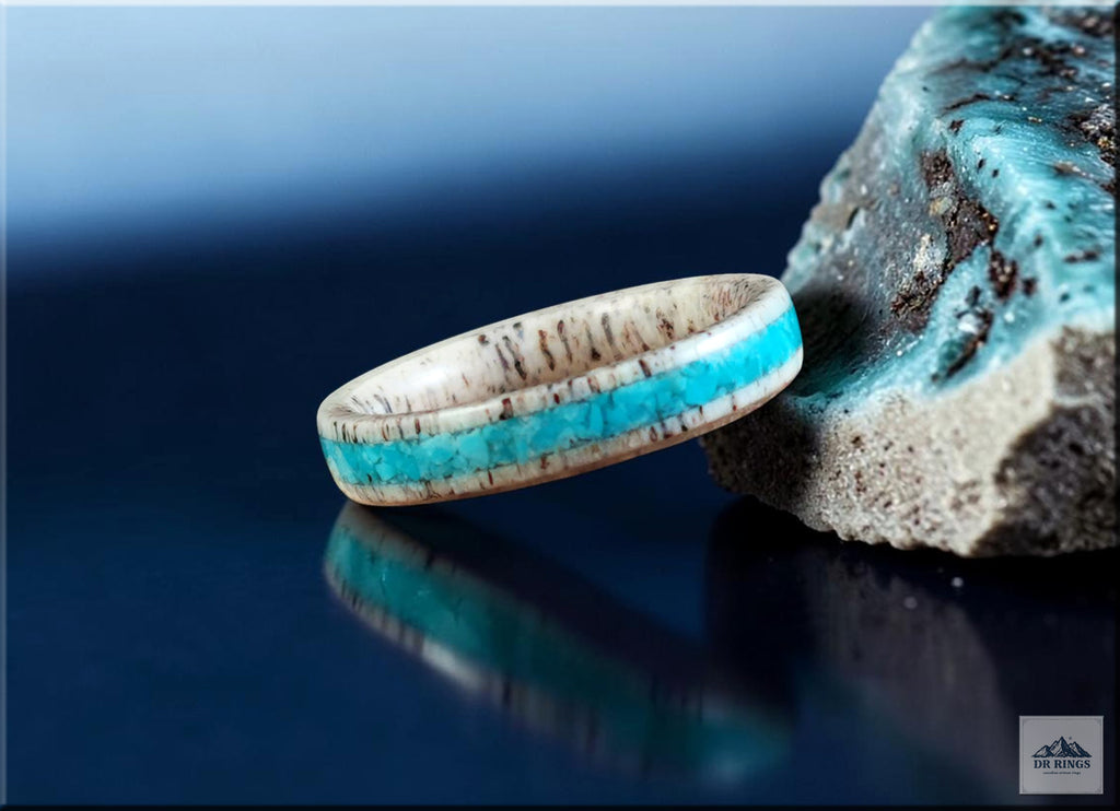 Deer Antler Ring with Kingman Turquoise Inlay