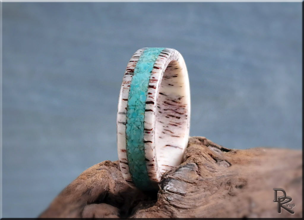 Deer Antler Ring with Kingman Turquoise Inlay
