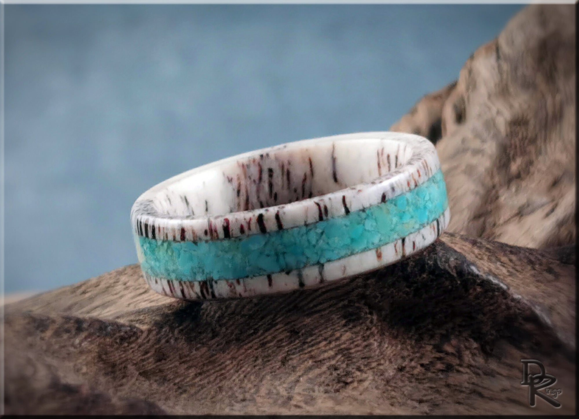 Deer Antler Ring with Kingman Turquoise Inlay