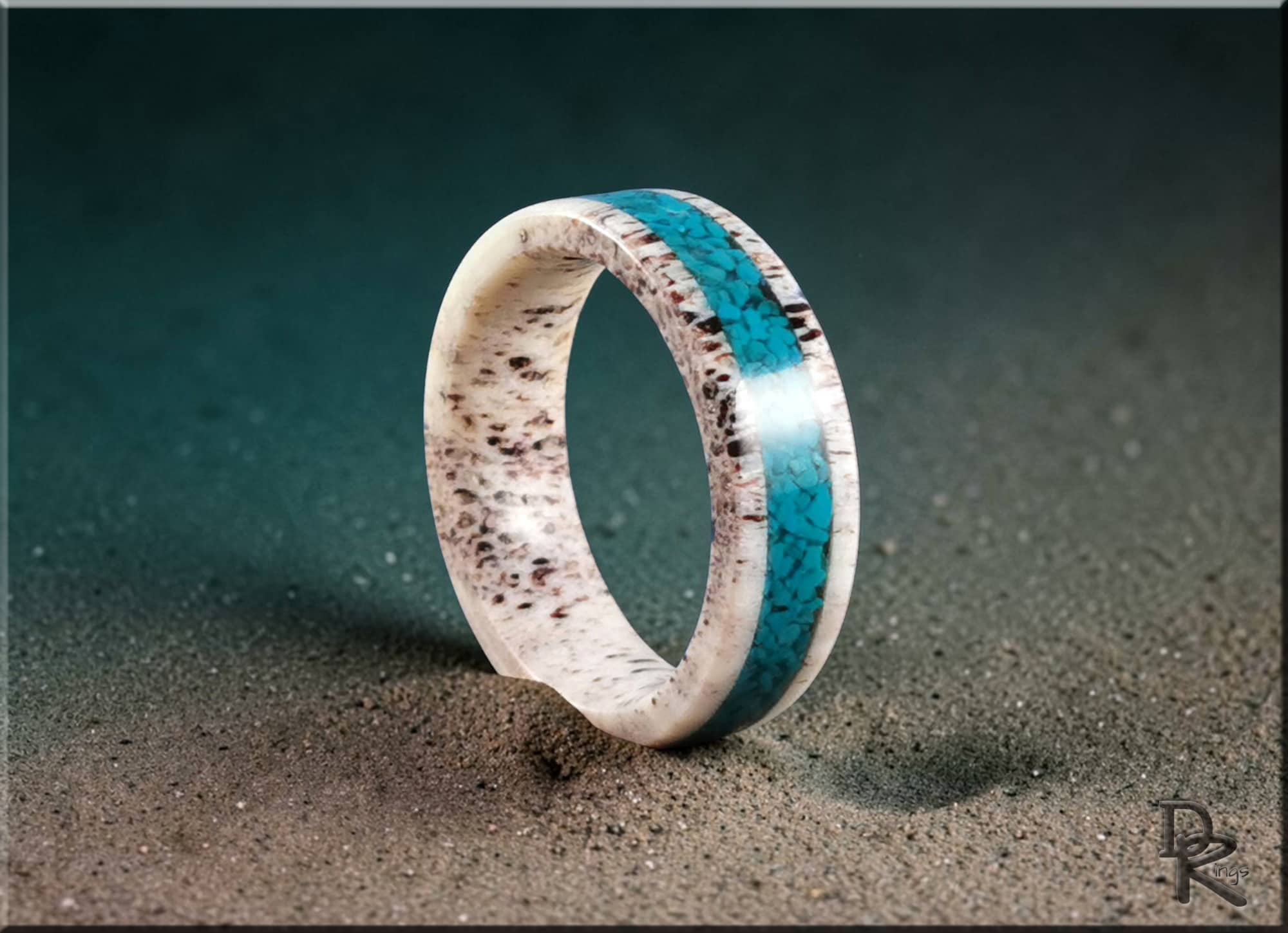 Deer Antler Ring with Chilean Turquoise Inlay