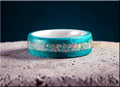 DR Rings opal inlay wood ring with vibrant blue resin and multicolor opal stones embedded