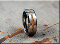 Tungsten ring with jasper inlay by DR Rings featuring polished silver finish and brown stone detailing