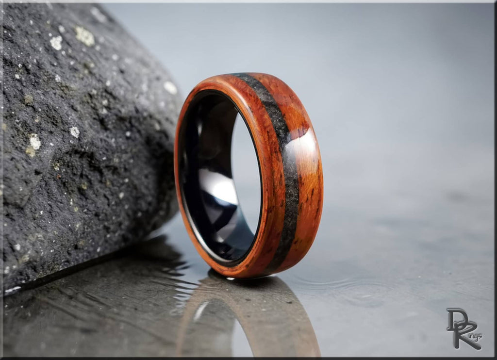 DR Rings wood ring with inlay featuring polished dark center and smooth wooden outer band