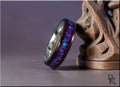 Wood ring with opal on silver core featuring vibrant blue opal inlay and polished wooden band