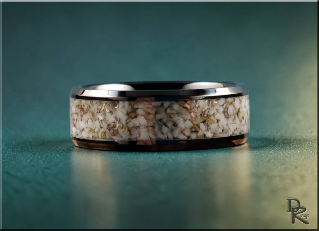 Black Ceramic Ring with White and Gold TruStone inlay