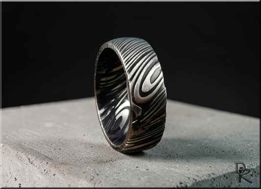 Black Damascus Steel Ring, 8mm